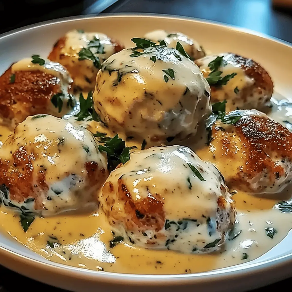 Savory Chicken Ricotta Meatballs with Spinach Alfredo Sauce