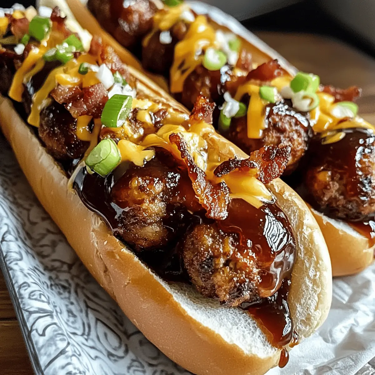 Bourbon BBQ Bacon Cheeseburger Meatball Subs for Epic Flavor