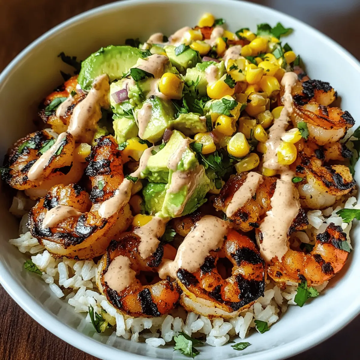 Grilled Shrimp Bowl with Avocado Corn Salsa & Creamy Sauce Bliss