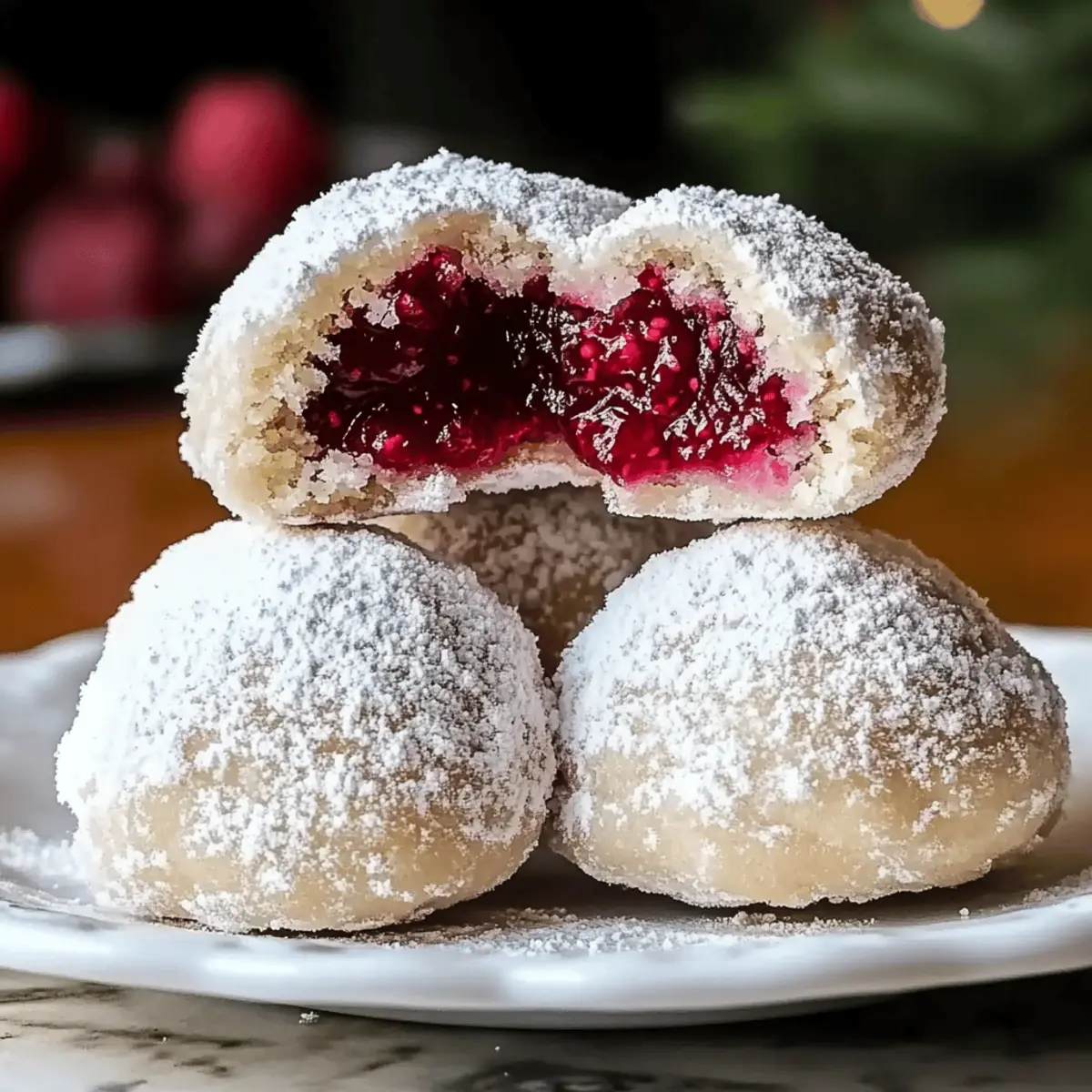 Raspberry Filled Almond Snowball Cookies for Festive Joy