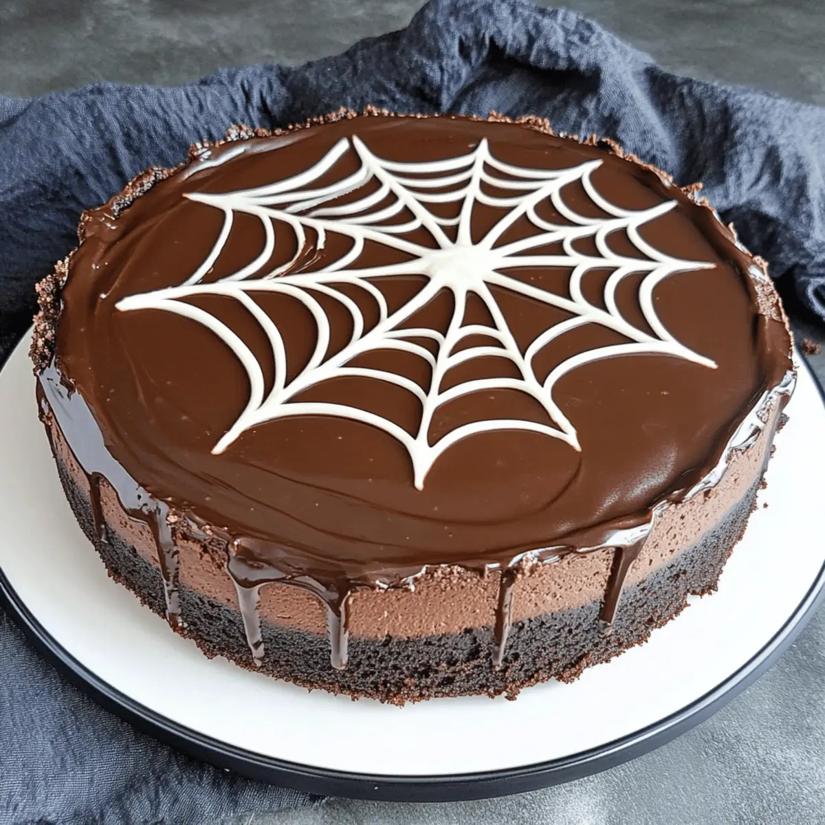 Decadent Chocolate Spiderweb Cheesecake (No Bake) for Halloween