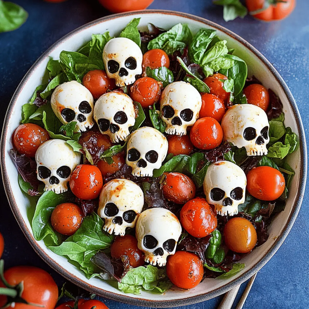 Spooky Halloween Salad with Skull Mozzarella Fun
