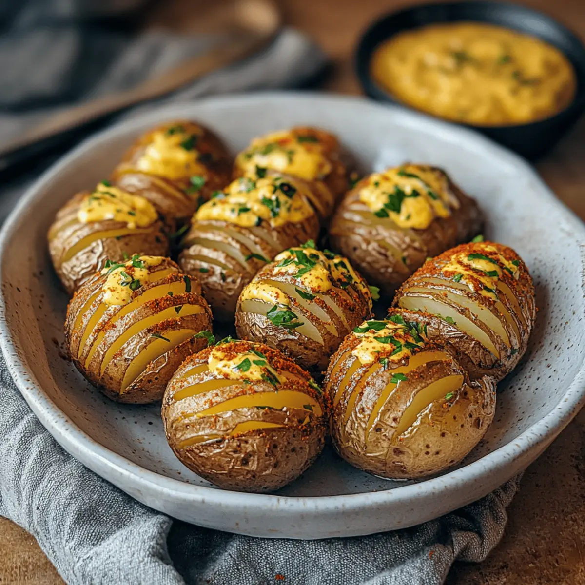 Oven-Baked Mini Hasselback Potatoes with Creamy Vegan Cajun Mayo