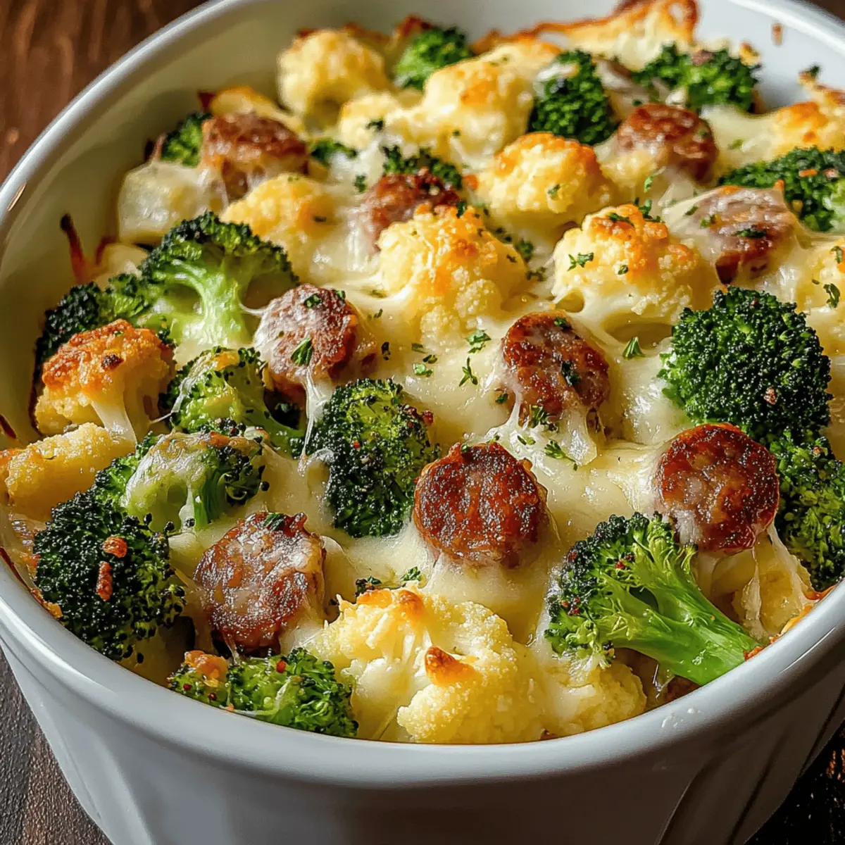 Cheesy Broccoli, Sausage and Cauliflower Casserole Delight