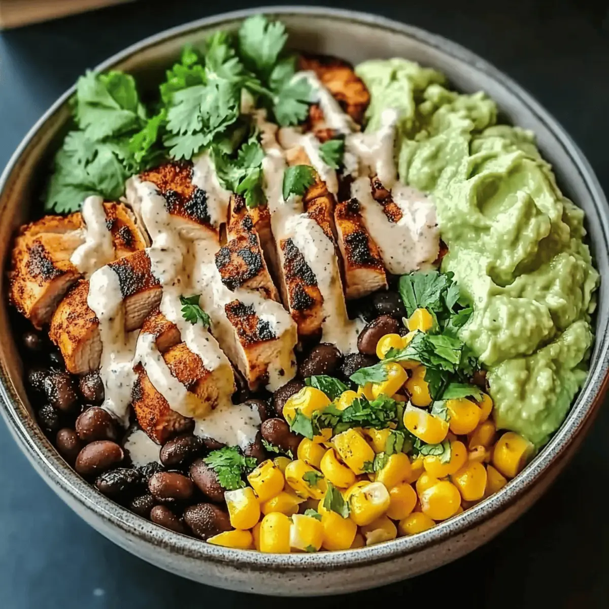 Delicious Chicken Bowl with Black Beans, Corn, & Creamy Sauce