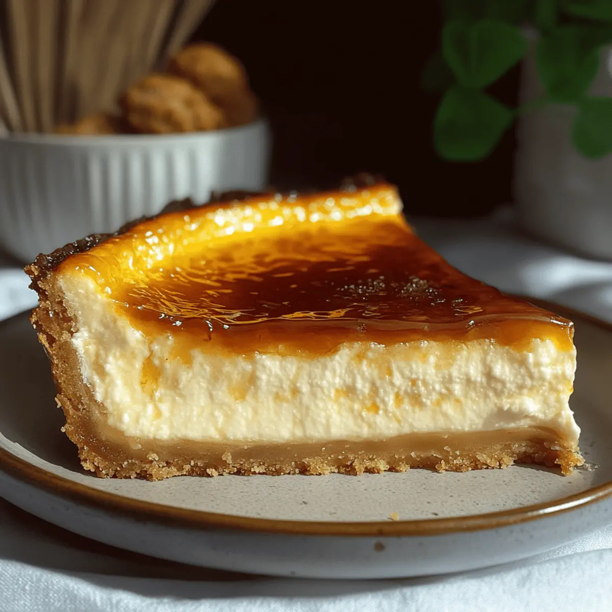 Indulge in Crème Brûlée Cheesecake with Biscuit Crust