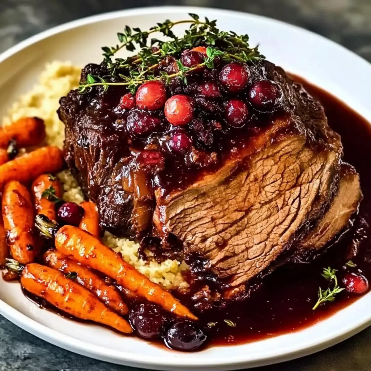 Slow-Braised Beef Roast with a Tangy Cranberry Glaze