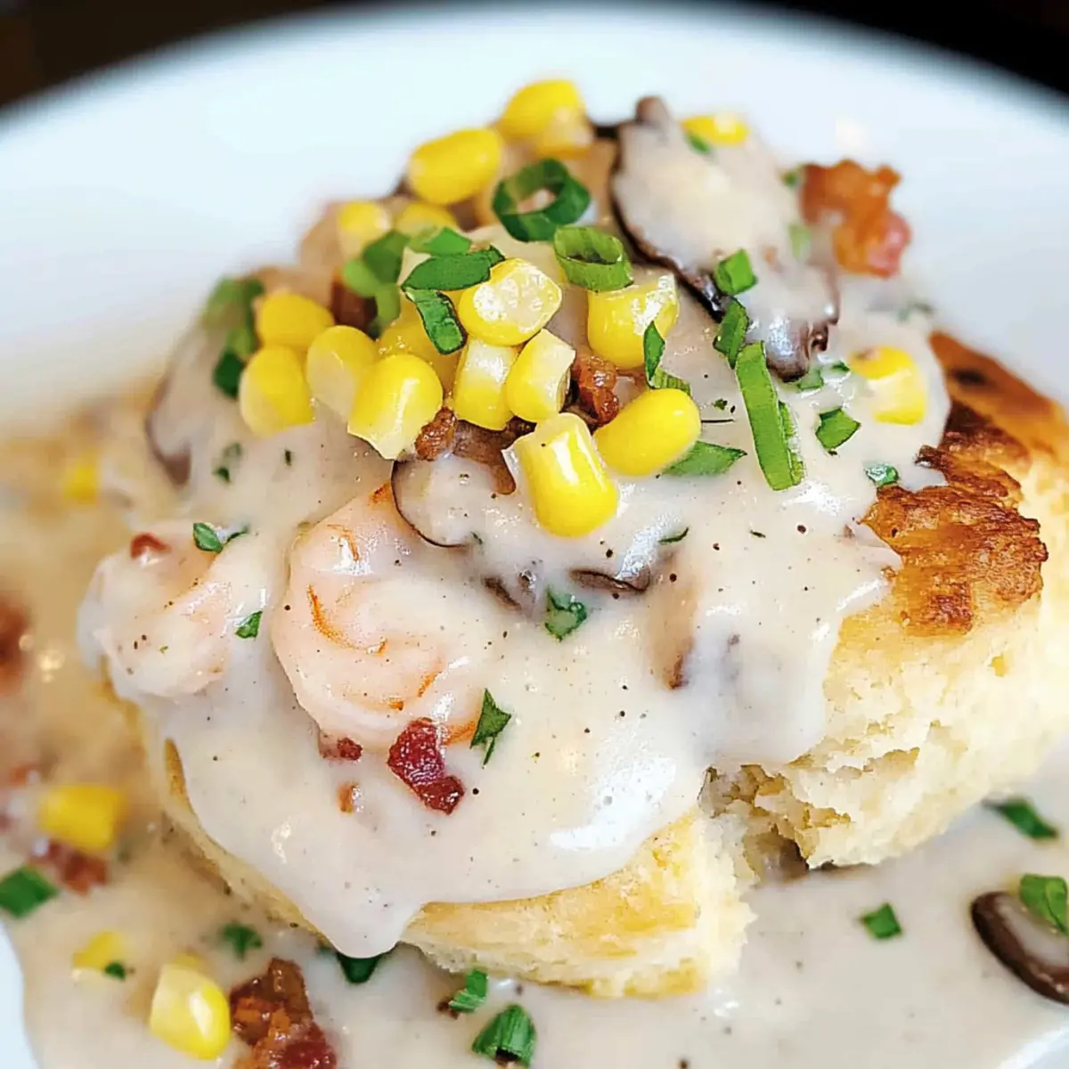 Savory Shrimp Gravy over Cheddar Bay Bacon Bliss