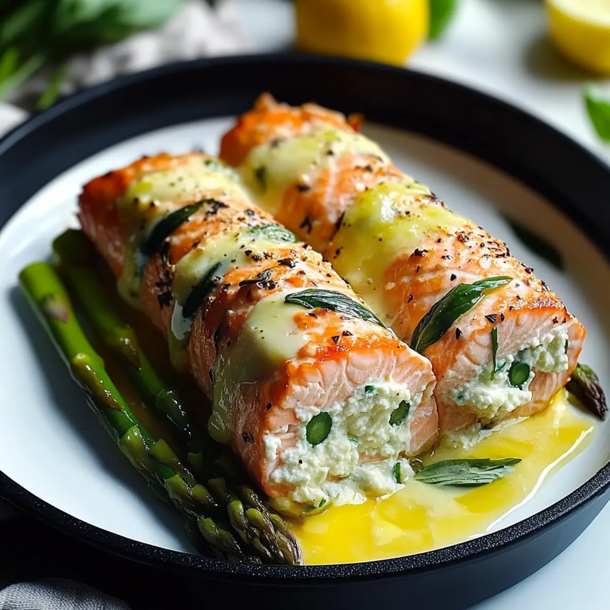Asparagus and Lemon Basil Ricotta Stuffed Salmon Rolls Delight