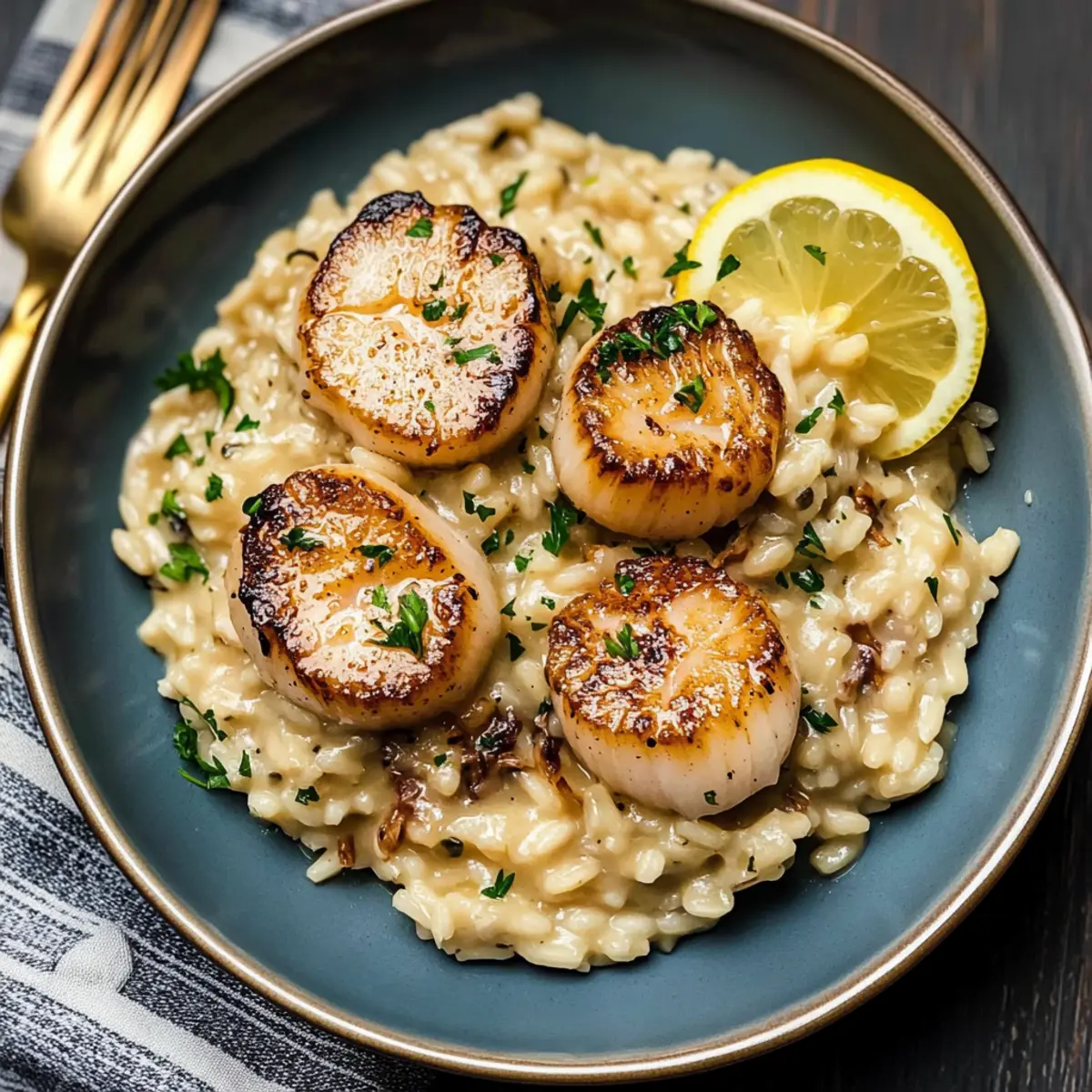 Lemon Butter Scallops Over Parmesan Risotto for an Elegant Dinner