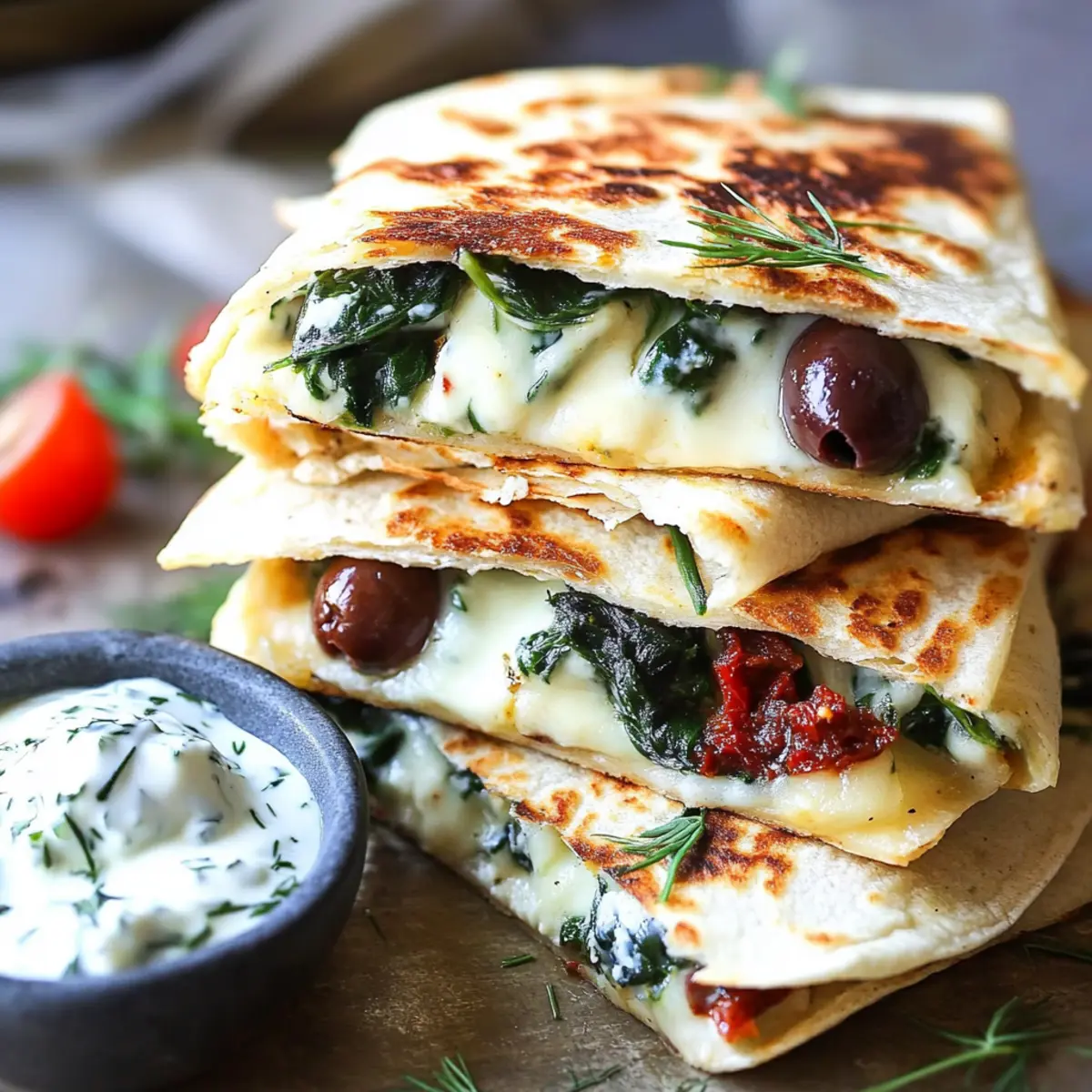 Mouthwatering Greek Quesadillas with Creamy Tzatziki Sauce