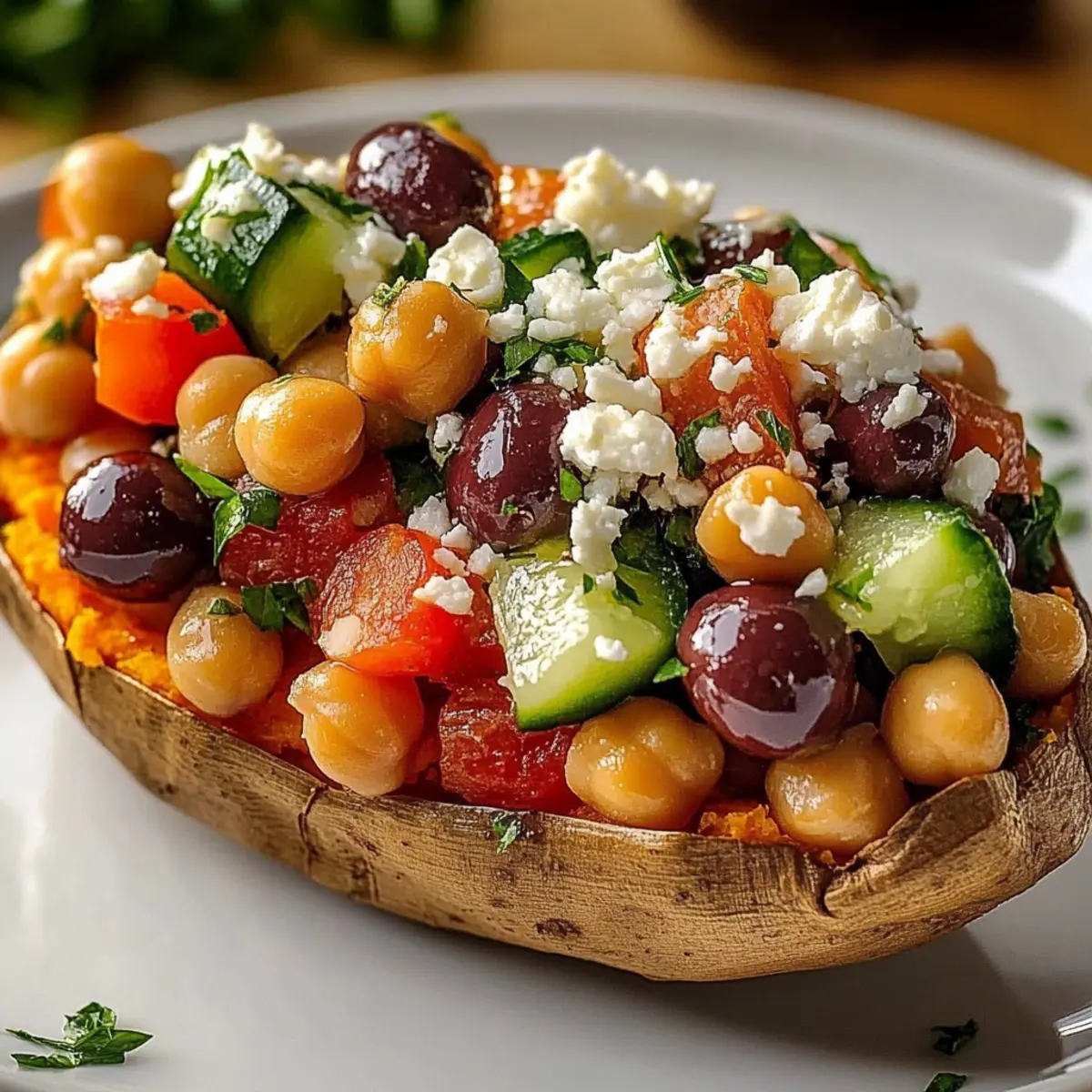 Mediterranean Stuffed Sweet Potatoes Packed with Flavorful Goodness