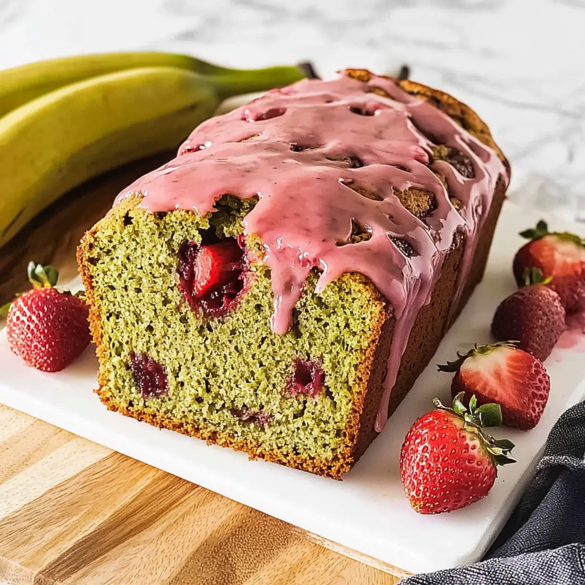 Strawberry Matcha Banana Bread for a Colorful Breakfast Treat