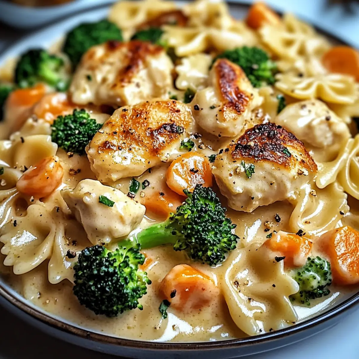Creamy Havarti Chicken Bowtie Pasta with Roasted Veggies
