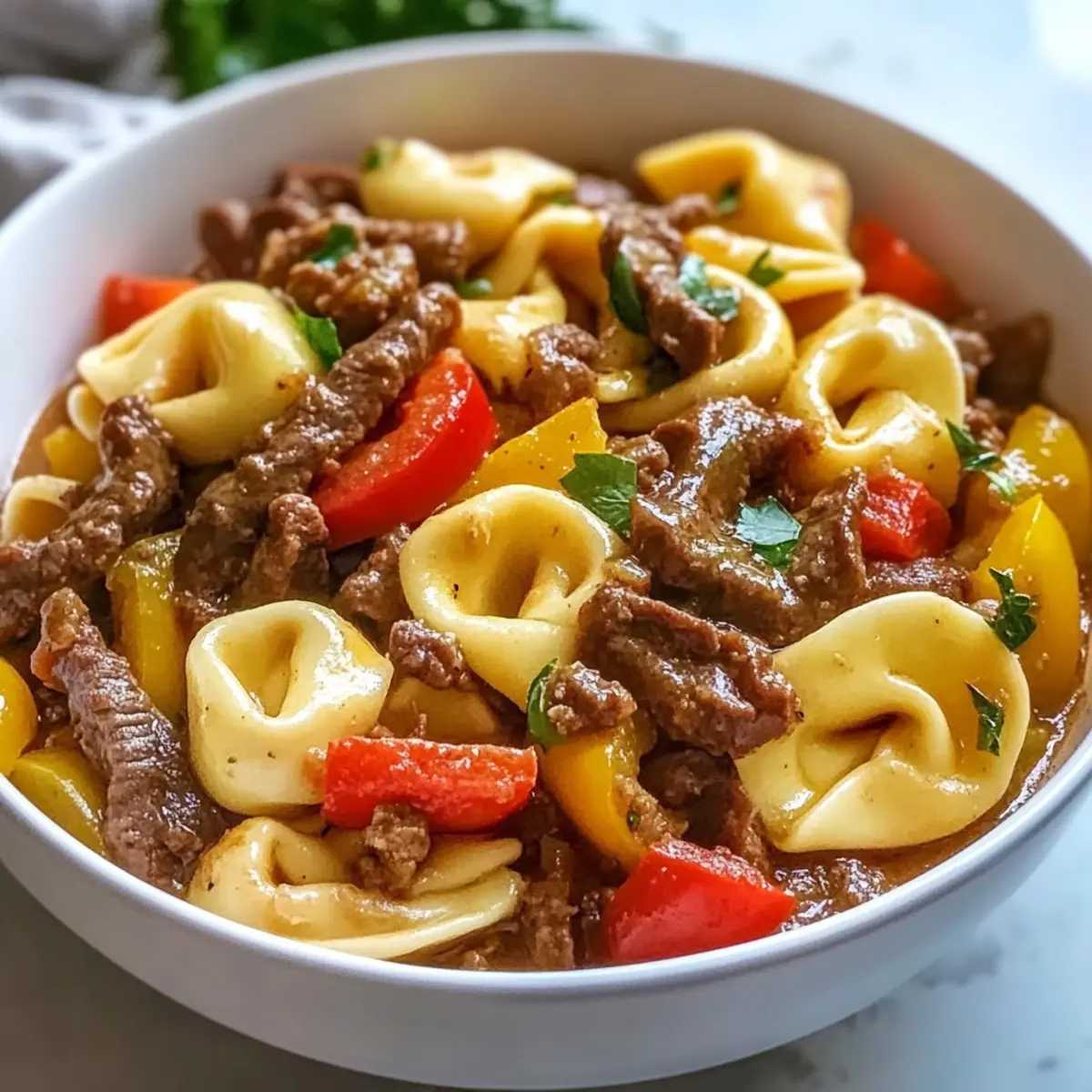 Crock Pot Cheesesteak Tortellini for Cozy Family Dinners