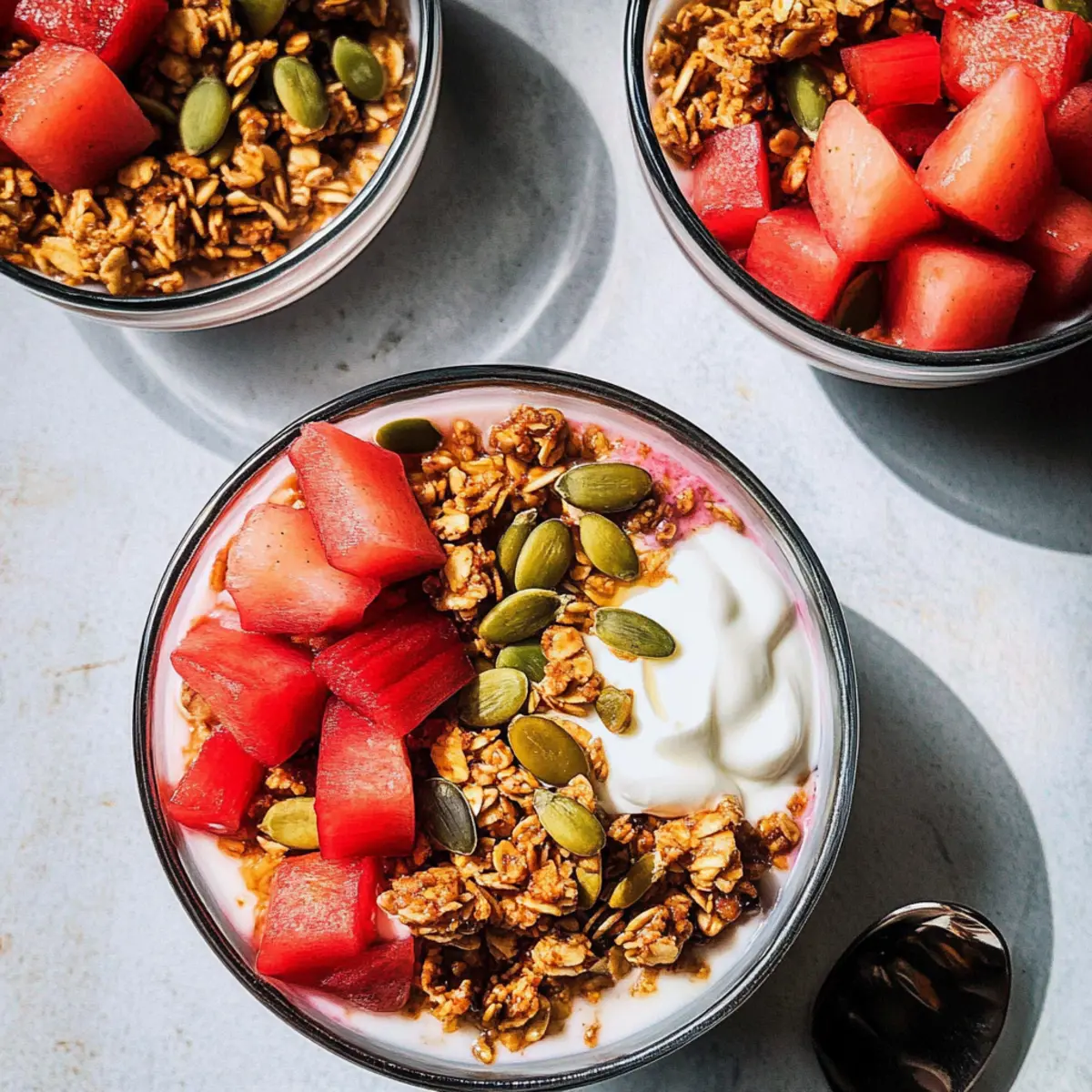 Heavenly Granola Bowl with Stewed Rhubarb for Your Mornings