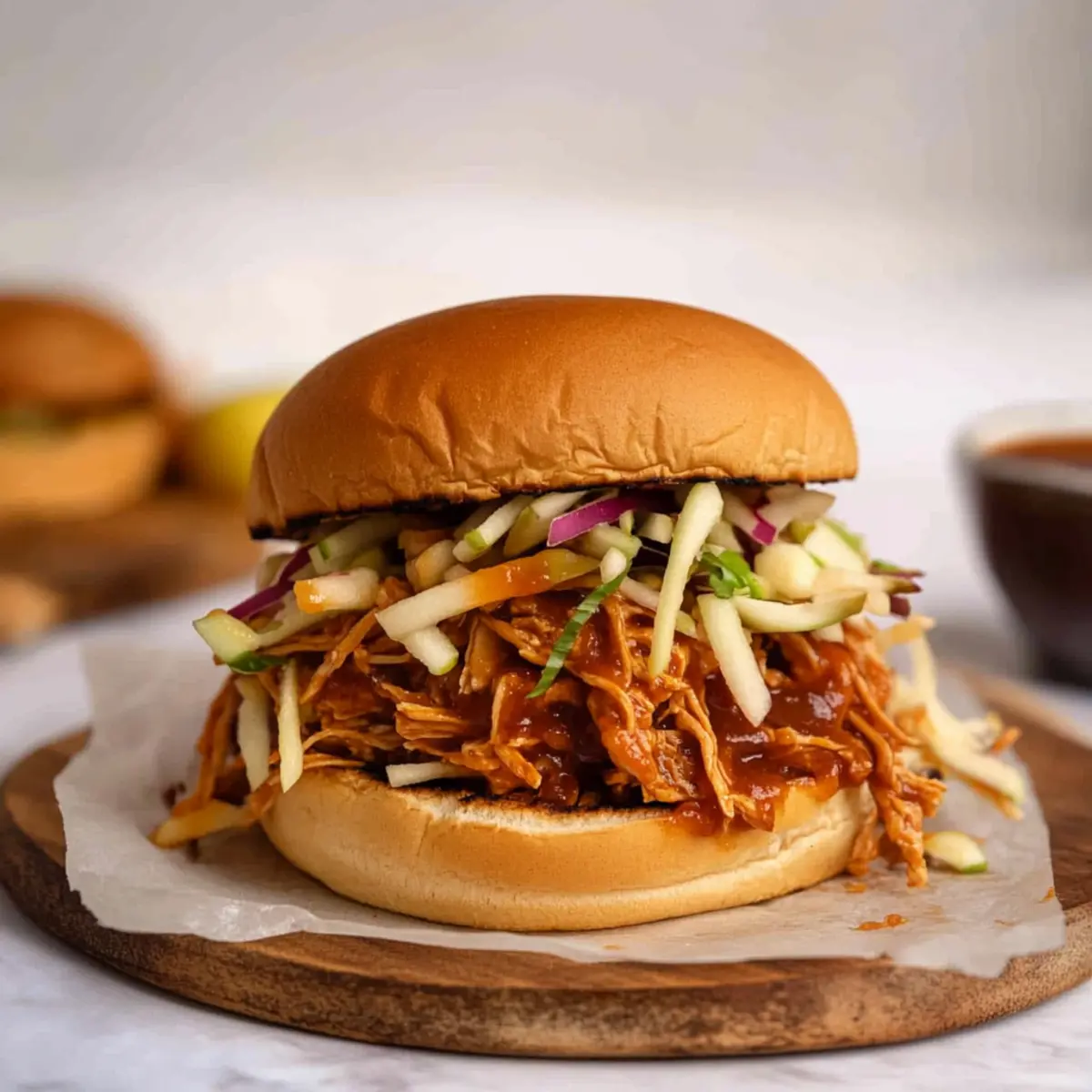 Savory Crockpot Shredded Chicken Sandwiches with a Crunchy Slaw