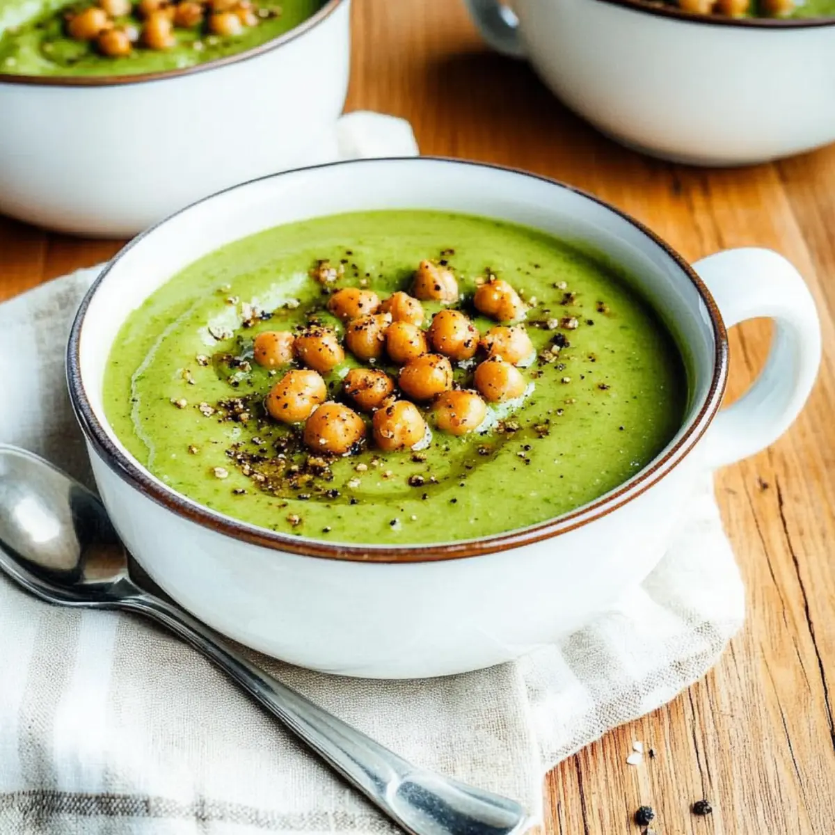 Creamy Broccoli Soup & Garlic Chickpea Croutons Delight
