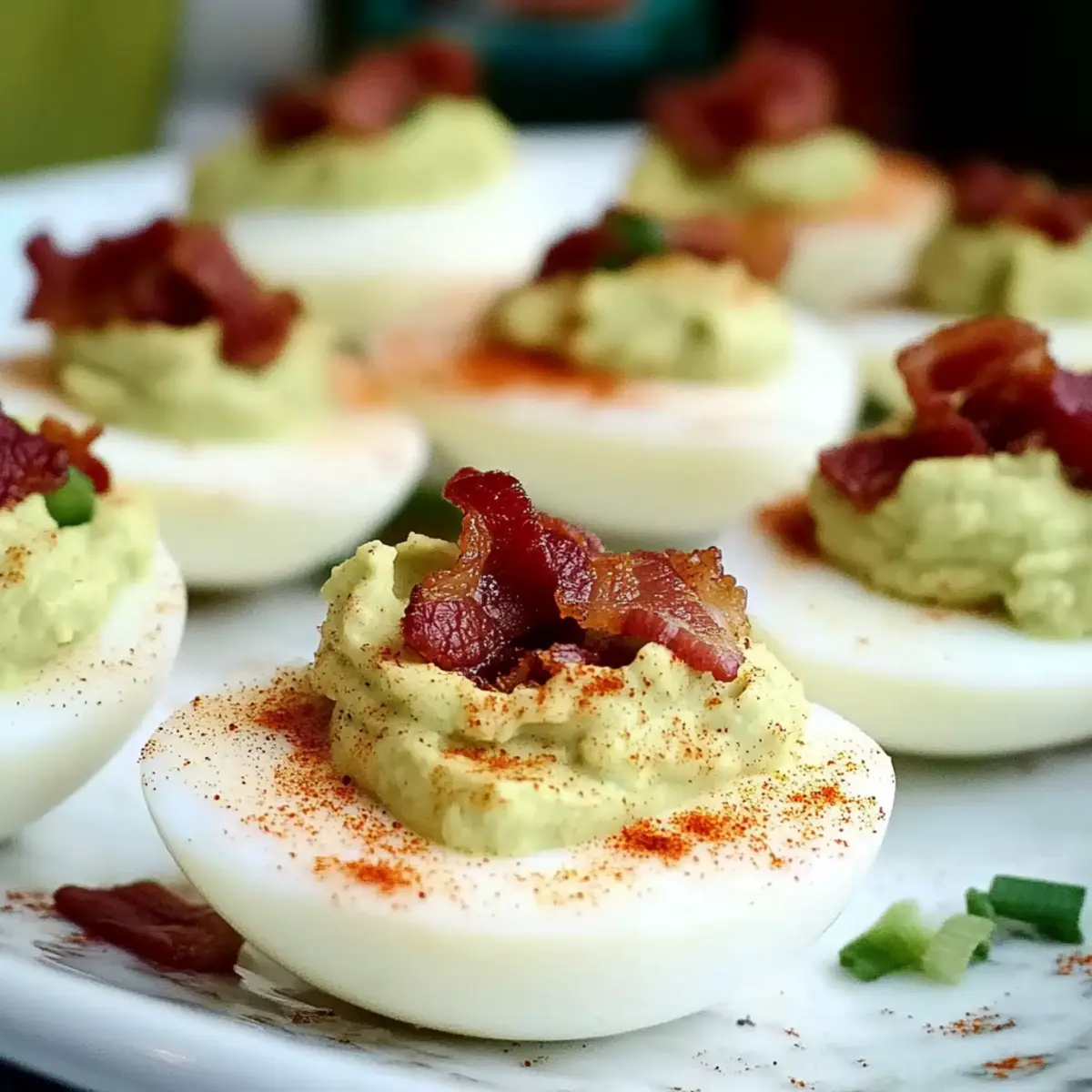Bacon Sriracha Avocado Deviled Eggs with a Spicy Twist