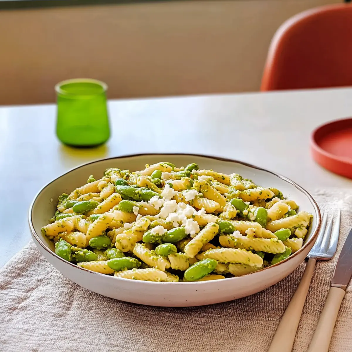 Fresh Fava-Bean Pasta Salad with Garlic-Scape Pesto Delight