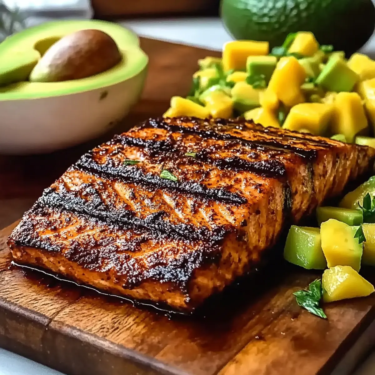 Simple Grilled Jerk Salmon with Avocado-Mango Bliss