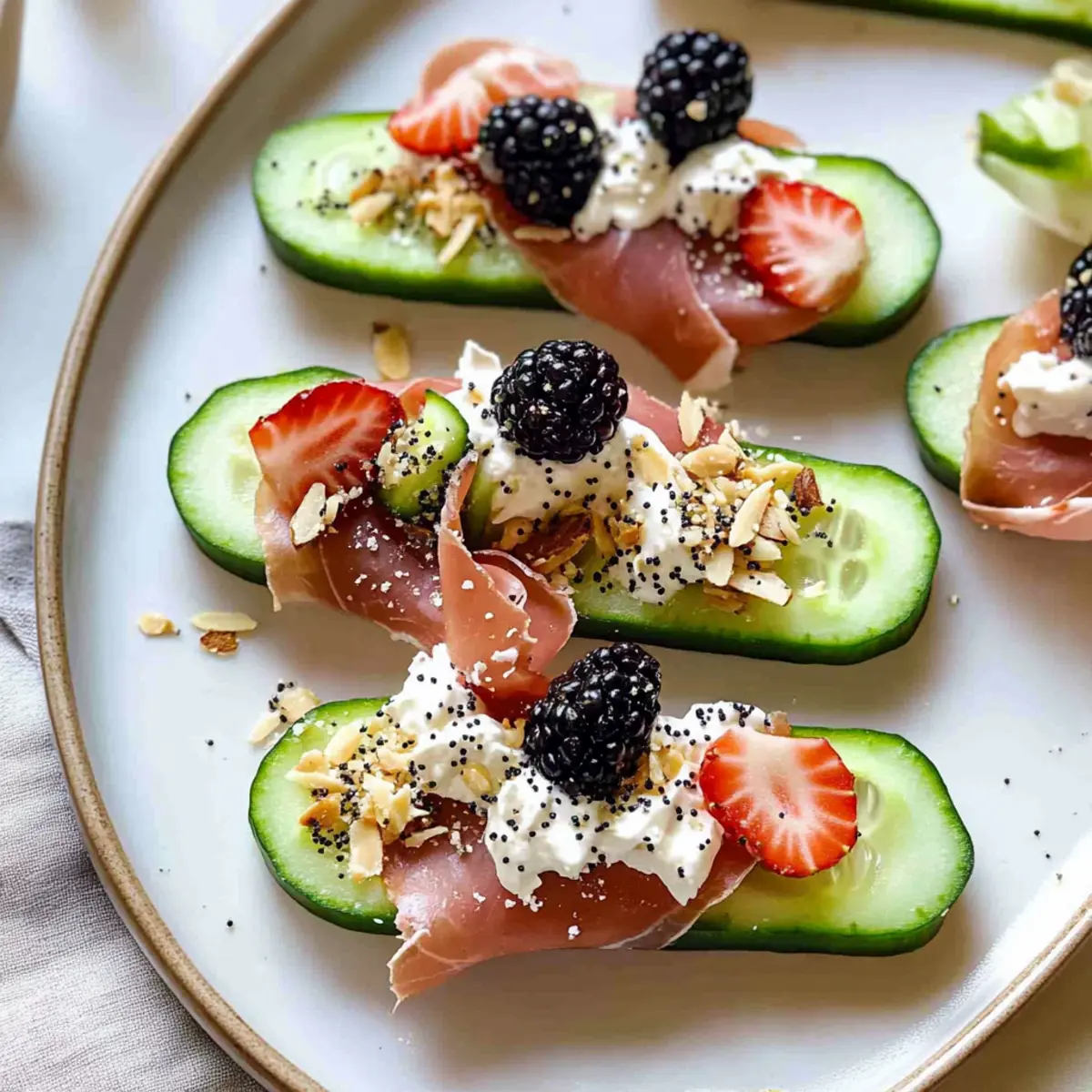 Prosciutto Topped Cucumber Crostini for a Refreshing Bite