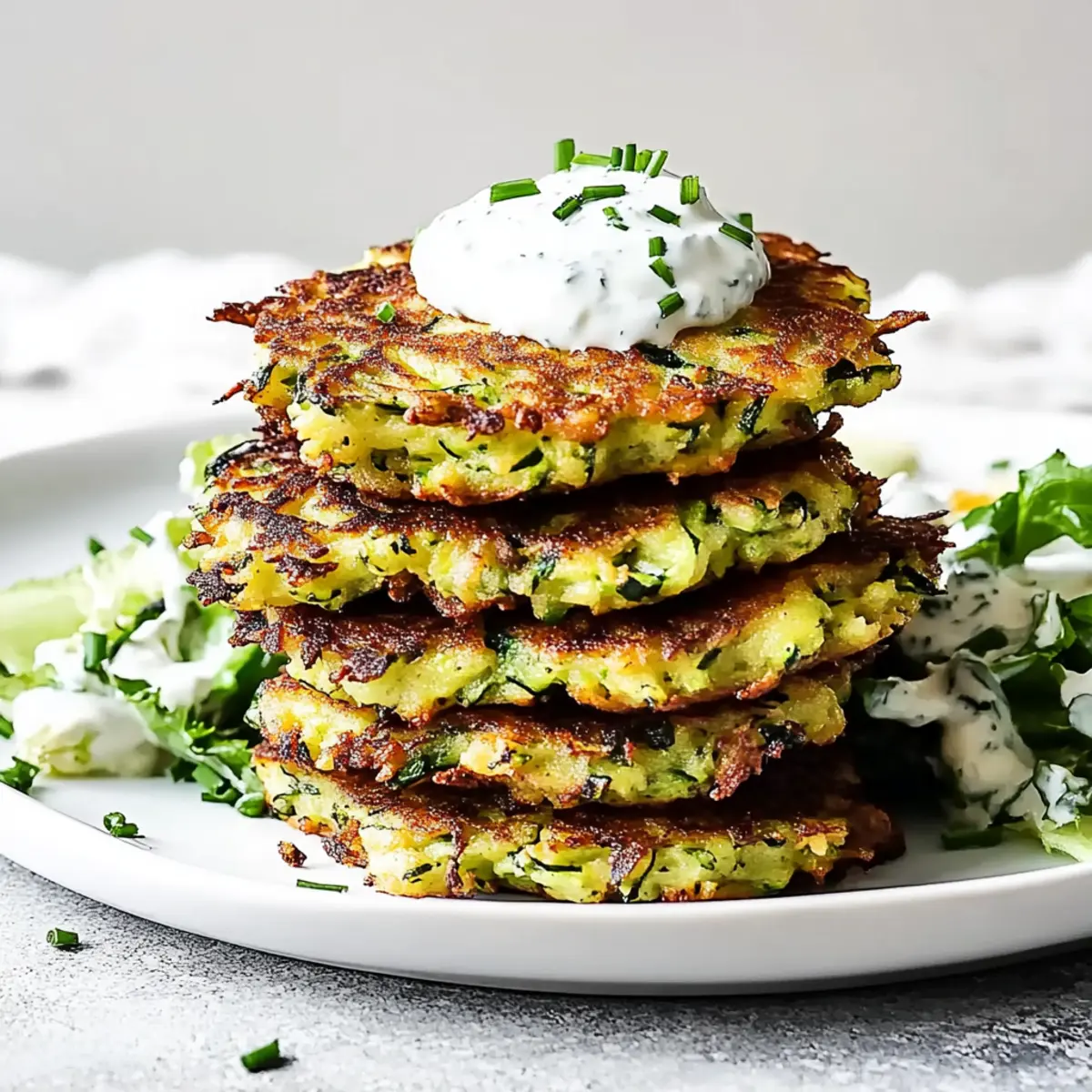 Crispy Zucchini Fritters with Creamy Garlic Chive Sauce