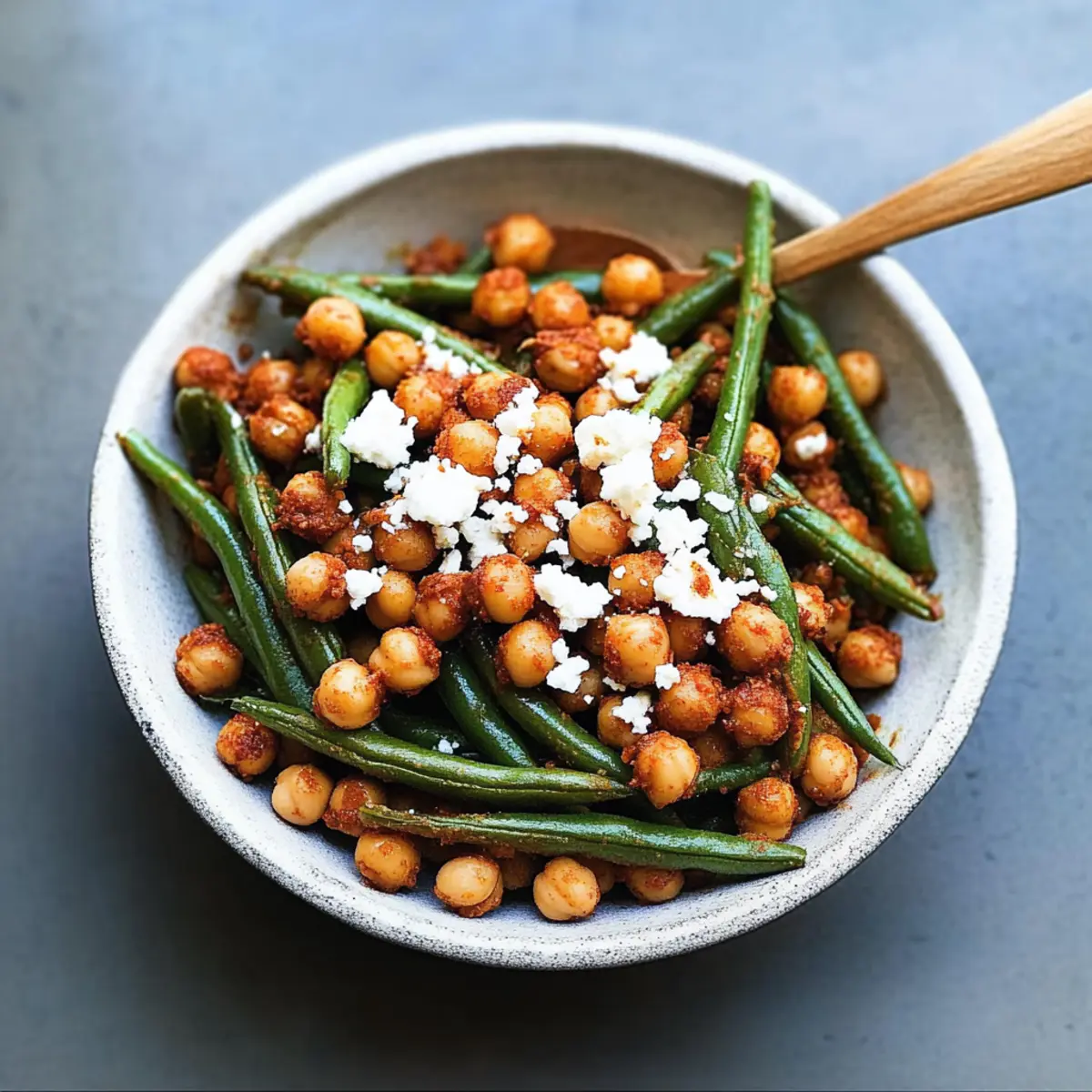 Spicy Harissa Green Beans with Chickpeas and Feta Delight
