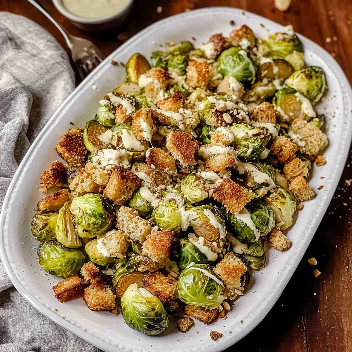 Savory Roasted Brussels Sprouts Caesar Salad with Crunchy Twist