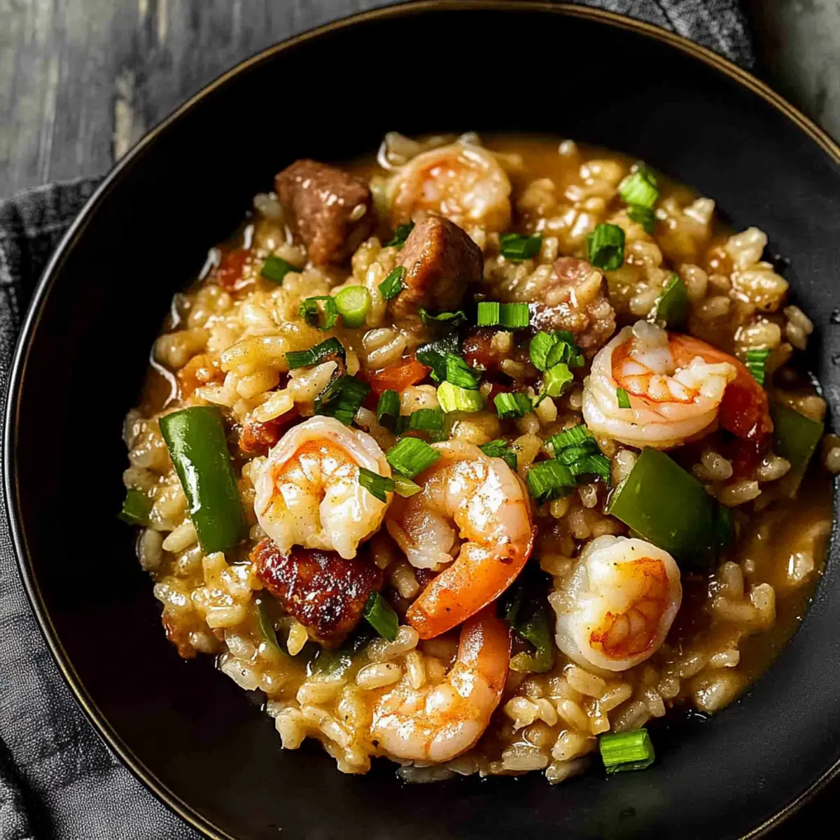 Savor Creamy Jambalaya Risotto with Spicy Shrimp Delight