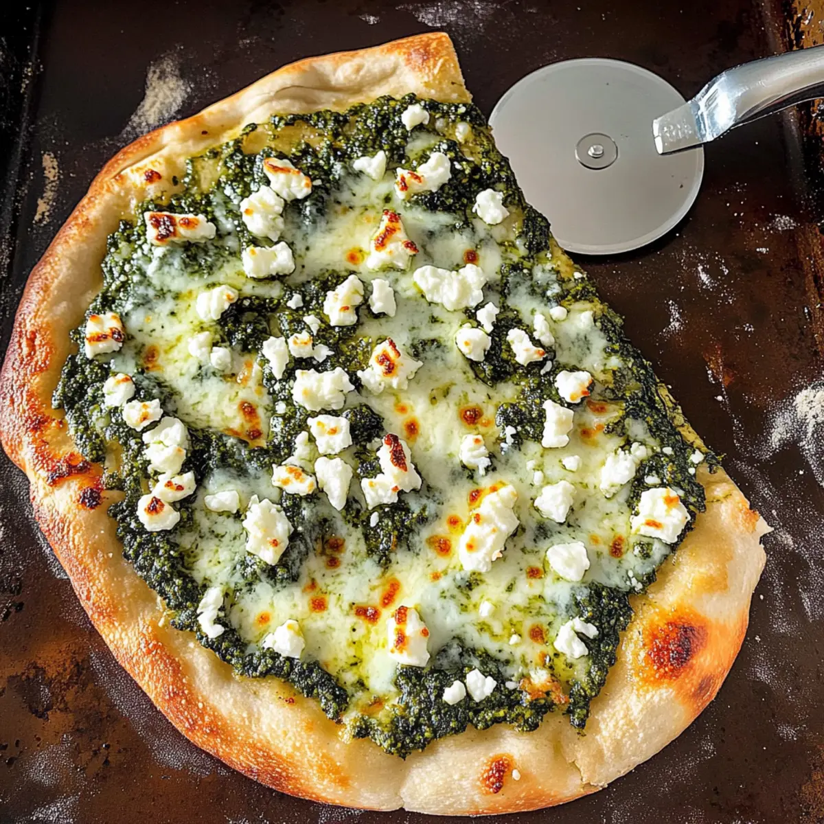 Three Cheese Pesto Spinach Flatbread Pizza That Delights