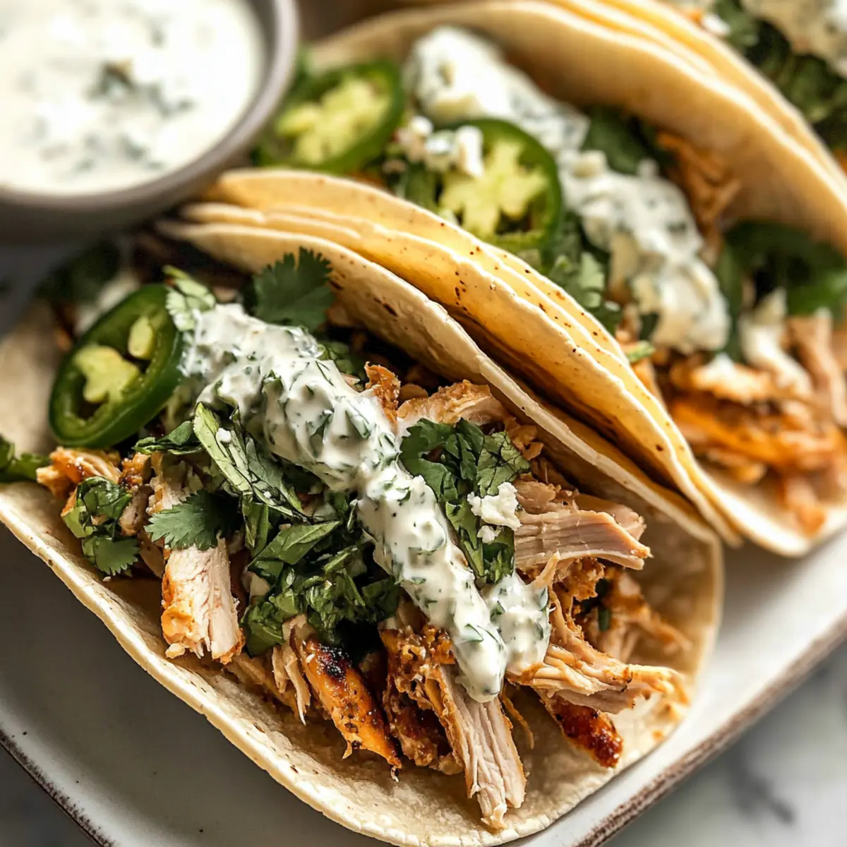 Shredded Chicken Tacos with Creamy Chimichurri Magic
